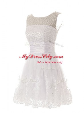 Scoop Sleeveless Lace Mini Length Zipper Teens Party Dress in White with Beading and Lace