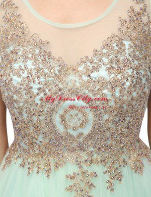 Scoop Beading and Appliques Homecoming Dress Apple Green Zipper Sleeveless Mini Length