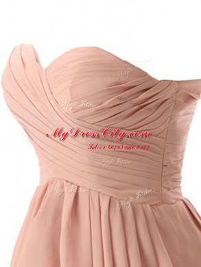 Simple Pink Column/Sheath Sweetheart Sleeveless Chiffon Mini Length Lace Up Ruching Evening Dress
