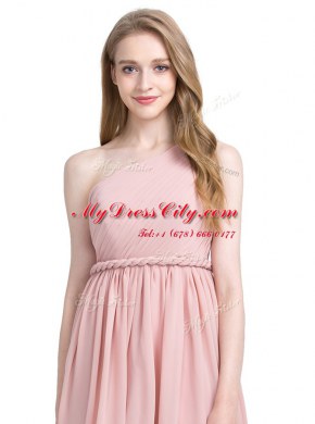 Fashion One Shoulder Pink Sleeveless Ruching Knee Length Prom Gown