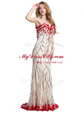 Scoop Tulle Sleeveless With Train Prom Party Dress Sweep Train and Hand Made Flower