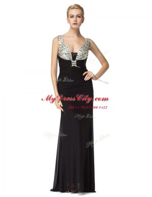 Customized Beading Prom Gown Black Zipper Sleeveless Floor Length