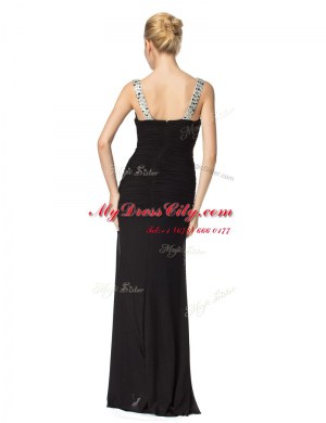 Customized Beading Prom Gown Black Zipper Sleeveless Floor Length