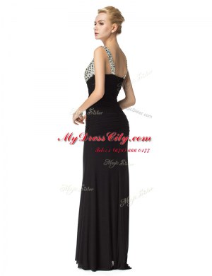Customized Beading Prom Gown Black Zipper Sleeveless Floor Length