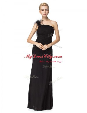 Admirable One Shoulder Sleeveless Zipper Floor Length Ruching