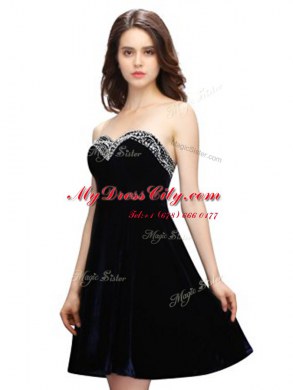 Black Chiffon Zipper Sweetheart Sleeveless Knee Length Evening Dress Beading