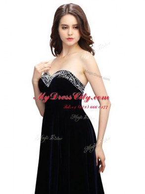 Black Chiffon Zipper Sweetheart Sleeveless Knee Length Evening Dress Beading