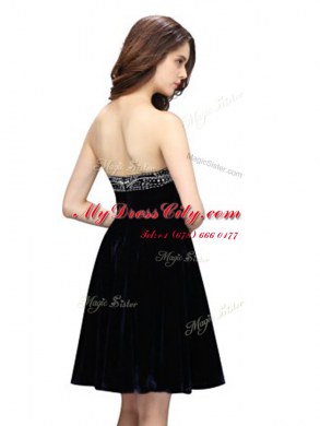 Black Chiffon Zipper Sweetheart Sleeveless Knee Length Evening Dress Beading