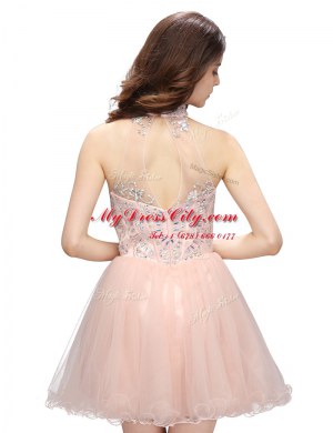 Baby Pink High-neck Neckline Beading Prom Dress Sleeveless Zipper