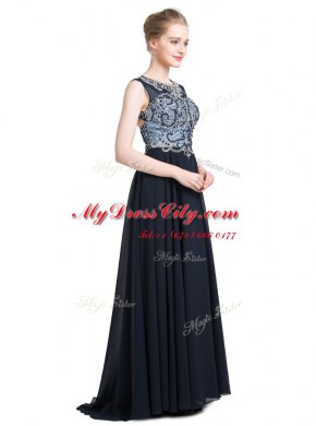 Scoop Sleeveless Brush Train Zipper With Train Beading Prom Dresses