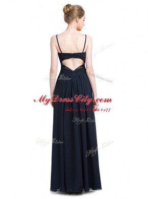 Ruching Prom Evening Gown Black Zipper Sleeveless Floor Length