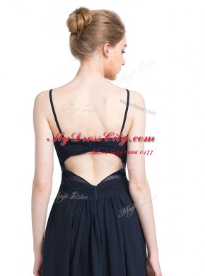 Ruching Prom Evening Gown Black Zipper Sleeveless Floor Length