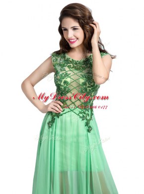 Spectacular Scoop Floor Length Apple Green Homecoming Dress Tulle Sleeveless Beading and Appliques