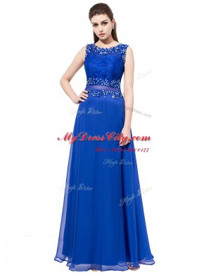 Excellent Empire Royal Blue Scoop Organza Sleeveless Floor Length Zipper