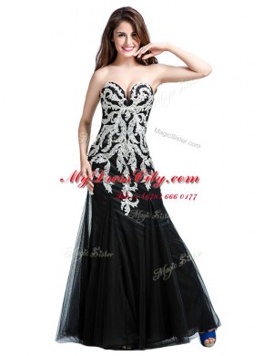 Black Column/Sheath Beading and Lace Zipper Tulle Sleeveless Floor Length