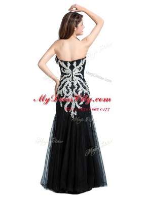 Black Column/Sheath Beading and Lace Zipper Tulle Sleeveless Floor Length