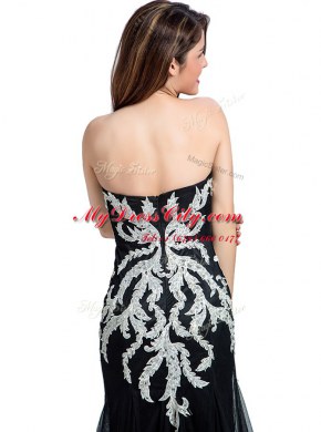 Black Column/Sheath Beading and Lace Zipper Tulle Sleeveless Floor Length