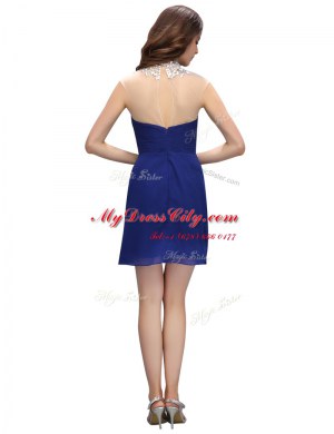 Amazing Blue Chiffon Zipper Sweetheart Sleeveless Mini Length Prom Evening Gown Ruching