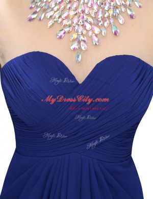 Amazing Blue Chiffon Zipper Sweetheart Sleeveless Mini Length Prom Evening Gown Ruching