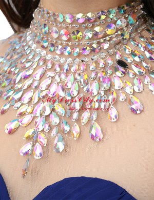 Amazing Blue Chiffon Zipper Sweetheart Sleeveless Mini Length Prom Evening Gown Ruching