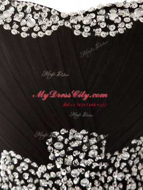 Black Sweetheart Neckline Beading Prom Party Dress Sleeveless Zipper