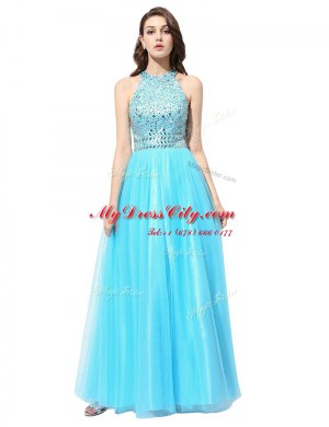 Dynamic Scoop Sleeveless Tulle Prom Party Dress Beading Zipper