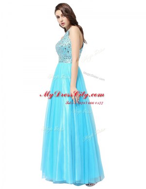 Dynamic Scoop Sleeveless Tulle Prom Party Dress Beading Zipper