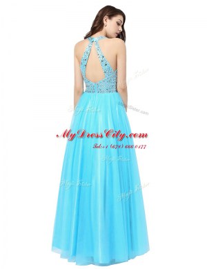 Dynamic Scoop Sleeveless Tulle Prom Party Dress Beading Zipper