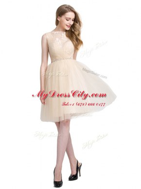 Champagne Bateau Clasp Handle Beading and Lace Cocktail Dresses Sleeveless