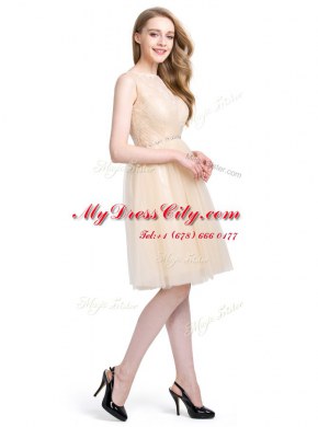 Champagne Bateau Clasp Handle Beading and Lace Cocktail Dresses Sleeveless