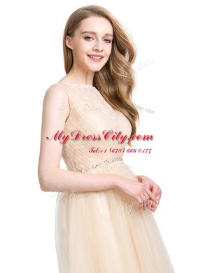 Champagne Bateau Clasp Handle Beading and Lace Cocktail Dresses Sleeveless