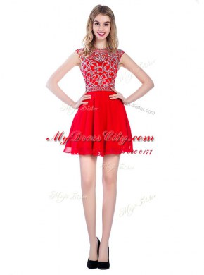 Designer Red Sleeveless Mini Length Beading Zipper Prom Gown