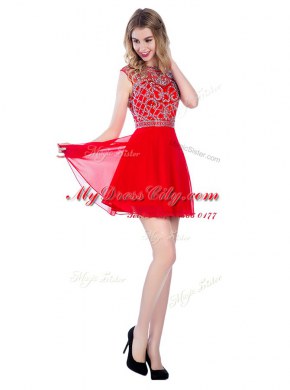 Designer Red Sleeveless Mini Length Beading Zipper Prom Gown