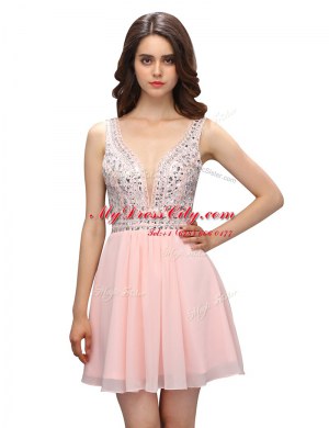 Knee Length Empire Sleeveless Baby Pink Prom Dress Zipper