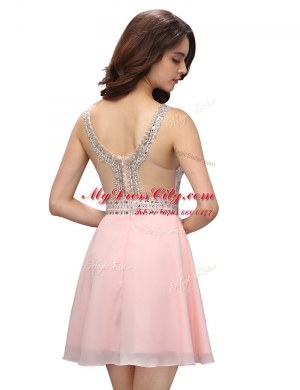 Knee Length Empire Sleeveless Baby Pink Prom Dress Zipper