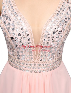 Knee Length Empire Sleeveless Baby Pink Prom Dress Zipper