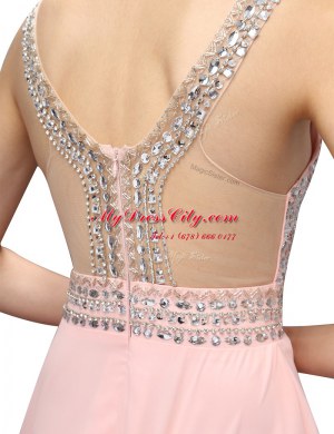 Knee Length Empire Sleeveless Baby Pink Prom Dress Zipper