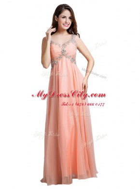 Glamorous Organza Sleeveless Floor Length Homecoming Dress and Beading
