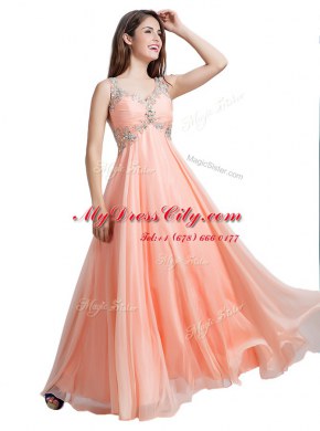 Glamorous Organza Sleeveless Floor Length Homecoming Dress and Beading