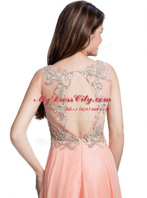 Glamorous Organza Sleeveless Floor Length Homecoming Dress and Beading