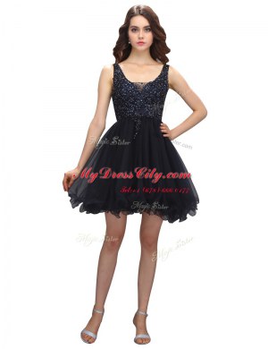Modern Mini Length Criss Cross Dress for Prom Black for Prom and Party with Beading