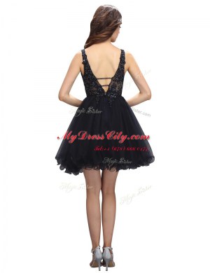 Modern Mini Length Criss Cross Dress for Prom Black for Prom and Party with Beading