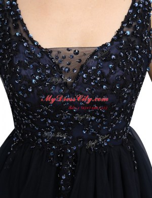 Modern Mini Length Criss Cross Dress for Prom Black for Prom and Party with Beading