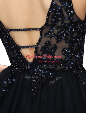 Modern Mini Length Criss Cross Dress for Prom Black for Prom and Party with Beading