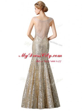 Mermaid Sleeveless Floor Length Sequins Zipper Prom Gown with Champagne