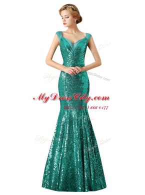 Mermaid Sleeveless Floor Length Sequins Zipper Prom Gown with Champagne