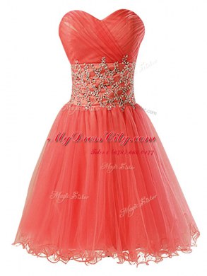 Mini Length Watermelon Red Prom Dress Organza Sleeveless Beading