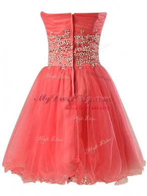 Mini Length Watermelon Red Prom Dress Organza Sleeveless Beading