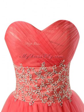 Mini Length Watermelon Red Prom Dress Organza Sleeveless Beading