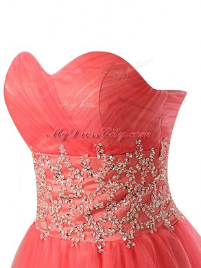 Mini Length Watermelon Red Prom Dress Organza Sleeveless Beading